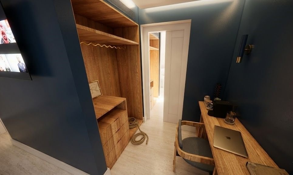 Camera Chiaia: cabina armadio con scrivania in legno e sedia